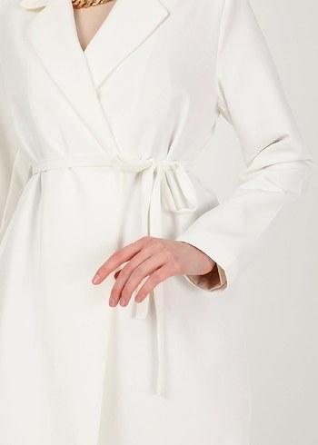 Kadın Ceket 38-40 Beden Refka Marka Off White Serisi Kuşak Detay - Görsel 2