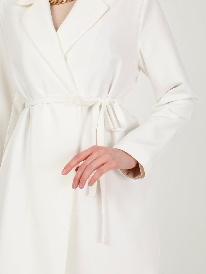 Kadın Ceket 38-40 Beden Refka Marka Off White Serisi Kuşak Detay - Görsel 2