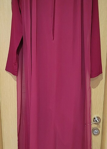 Abiye Tulum Elbise Bordo Renk 38 Beden Pelerinli Tül Detaylı - Görsel 3