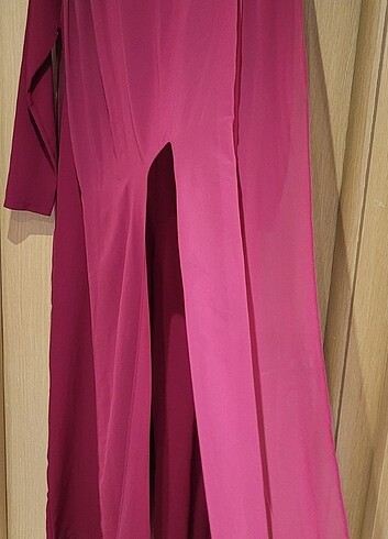 Abiye Tulum Elbise Bordo Renk 38 Beden Pelerinli Tül Detaylı - Görsel 6