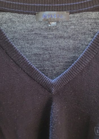 Vakko V Yaka XXL Beden Koyu Lacivert Erkek Kazak (%100 Yün) - Görsel 2