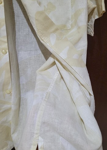 GAP Marka Bej Renk Kısa Kollu Erkek Gömlek Keten-Pamuk Karışımlı - Görsel 7