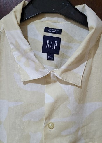 GAP Marka Bej Renk Kısa Kollu Erkek Gömlek Keten-Pamuk Karışımlı - Görsel 5