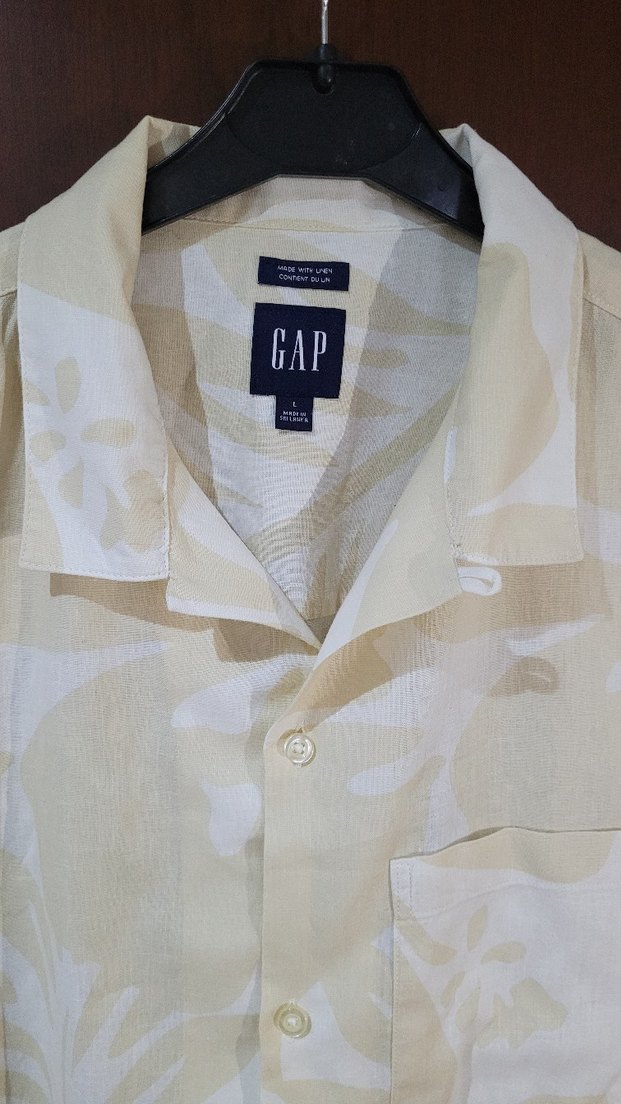 GAP Marka Bej Renk Kısa Kollu Erkek Gömlek Keten-Pamuk Karışımlı - Görsel 2