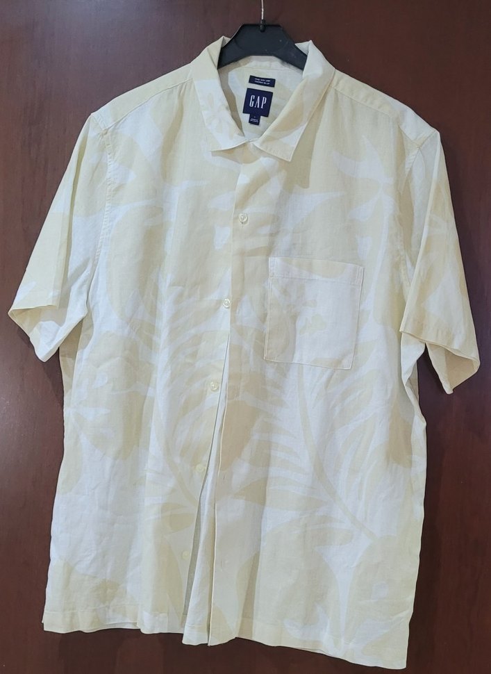 GAP Marka Bej Renk Kısa Kollu Erkek Gömlek Keten-Pamuk Karışımlı - Görsel 3