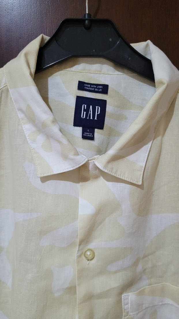 GAP Marka Bej Renk Kısa Kollu Erkek Gömlek Keten-Pamuk Karışımlı - Görsel 5