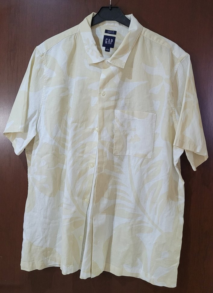 GAP Marka Bej Renk Kısa Kollu Erkek Gömlek Keten-Pamuk Karışımlı - Görsel 4