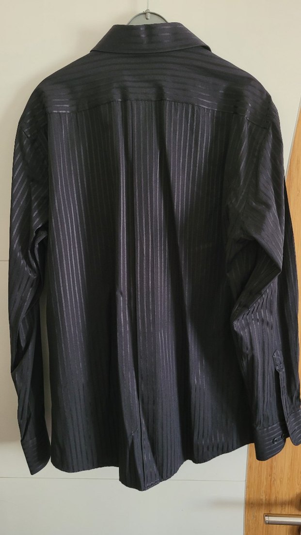 XXL Siyah Uzun Parlak Siyah Şeritli Altınyıldız Gömlek - Görsel 2