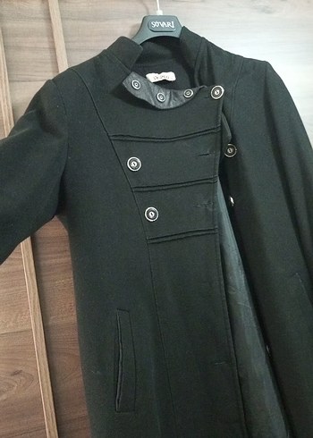 Düğmeli Siyah kaşe Kaban - Görsel 3