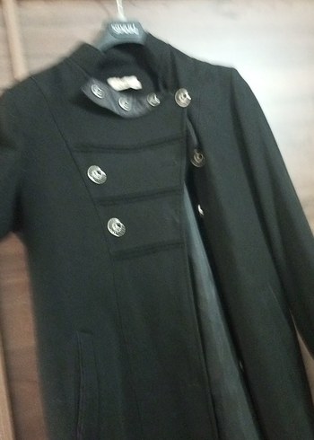 Düğmeli Siyah kaşe Kaban - Görsel 2