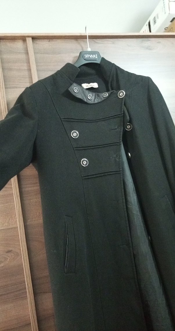 Düğmeli Siyah kaşe Kaban - Görsel 3