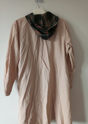 Bej Düğmeli Keten Midi gömlek - Görsel 2