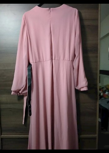 Piliseli Uzun Kollu Pudra Pembe Kadın abiye - Görsel 2