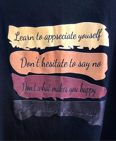 l Beden siyah Renk Yazı Baskılı Kadın Tshirt Yeni L XL Uyumlu #beğeni #takip