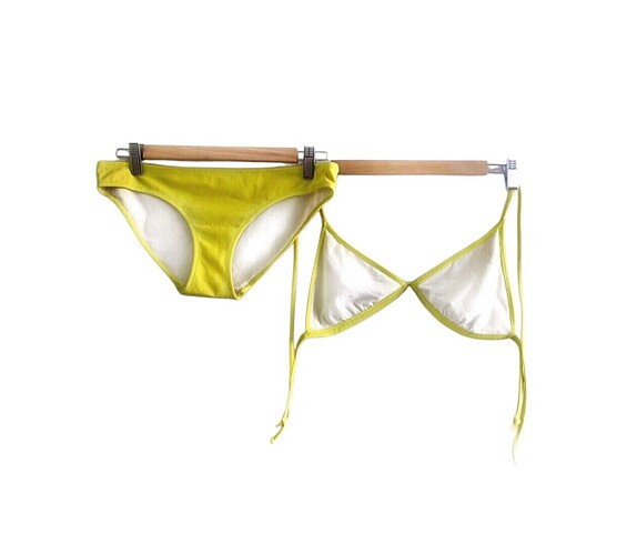 l Beden yeşil Renk Bağcıklı Üçgen Bikini Takımı 40-42 Uyumlu