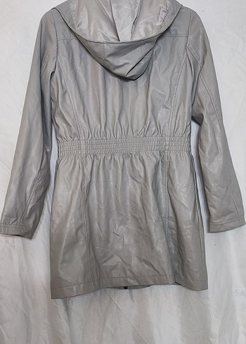 Gri Deri Uzun Kadın Ceket - Görsel 2