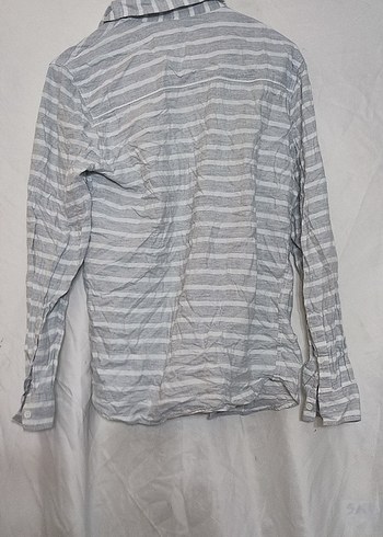 Gri Çizgili Erkek Keten Gömlek - Görsel 2