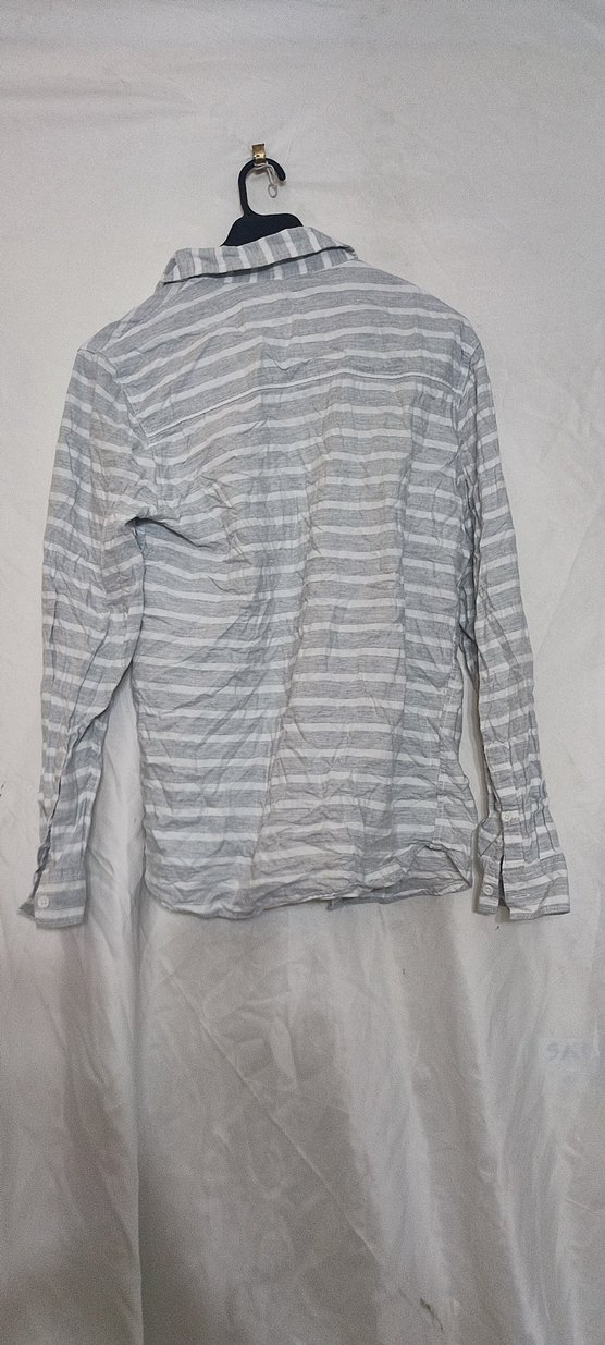 Gri Çizgili Erkek Keten Gömlek - Görsel 2