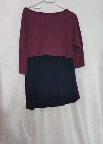 Bordo Baskılı Hamile Tişörtü, Uzun Kollu, Salaş - Görsel 2