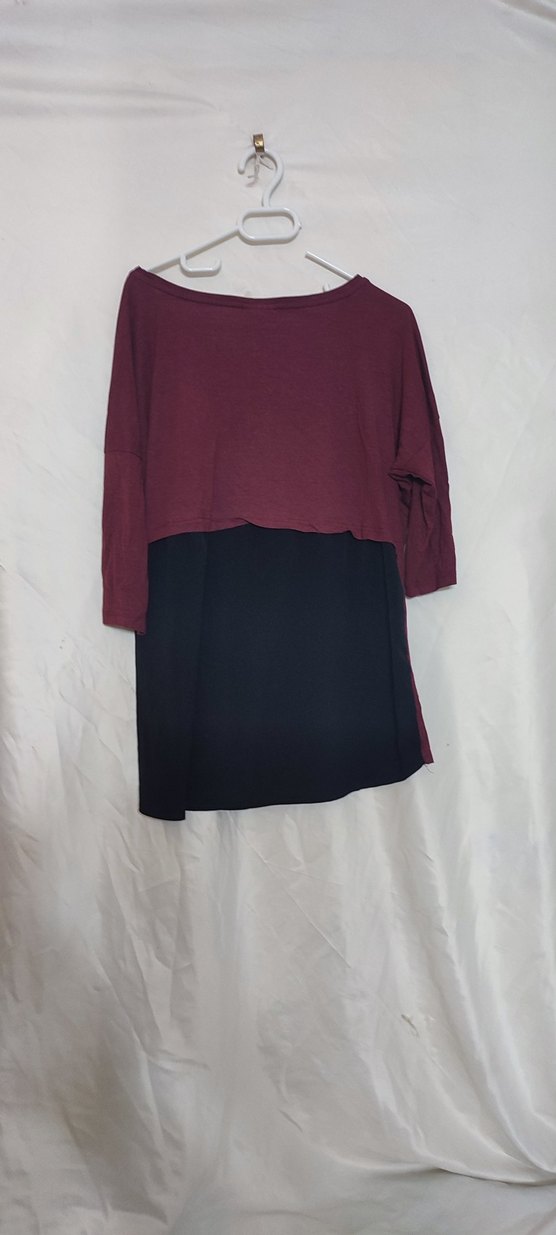 Bordo Baskılı Hamile Tişörtü, Uzun Kollu, Salaş - Görsel 2