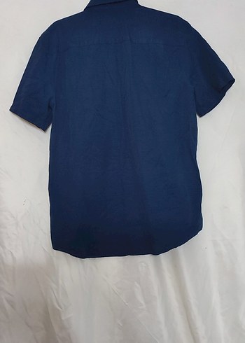 Erkek Koyu Lacivert Keten Kısa Kollu Gömlek - Görsel 2