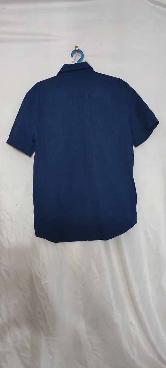 Erkek Koyu Lacivert Keten Kısa Kollu Gömlek - Görsel 2