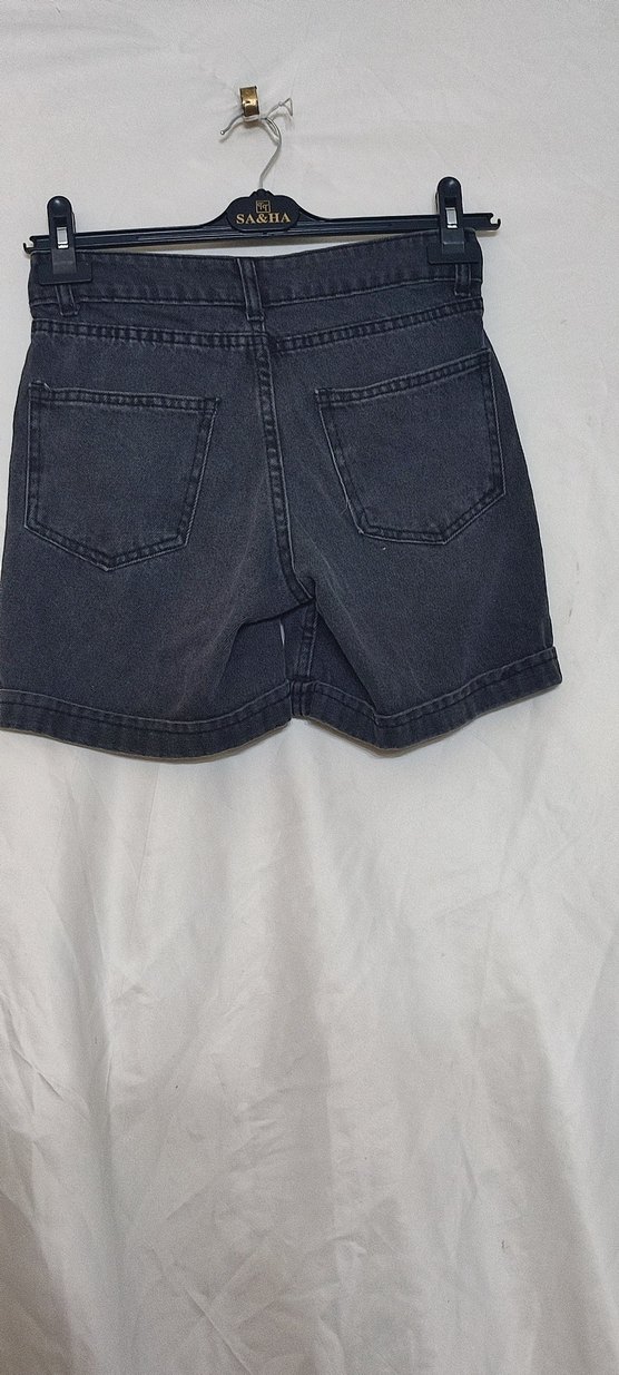 Kadın Gri Denim Mini Şort - Görsel 2