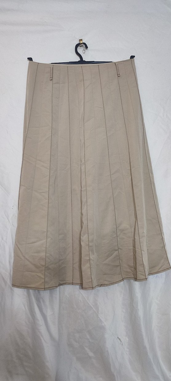 Bej Pileli Uzun Keten Etek - Görsel 2