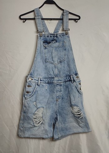 Kızlar için Geniş Kesim Yıkamalı Denim Tulum