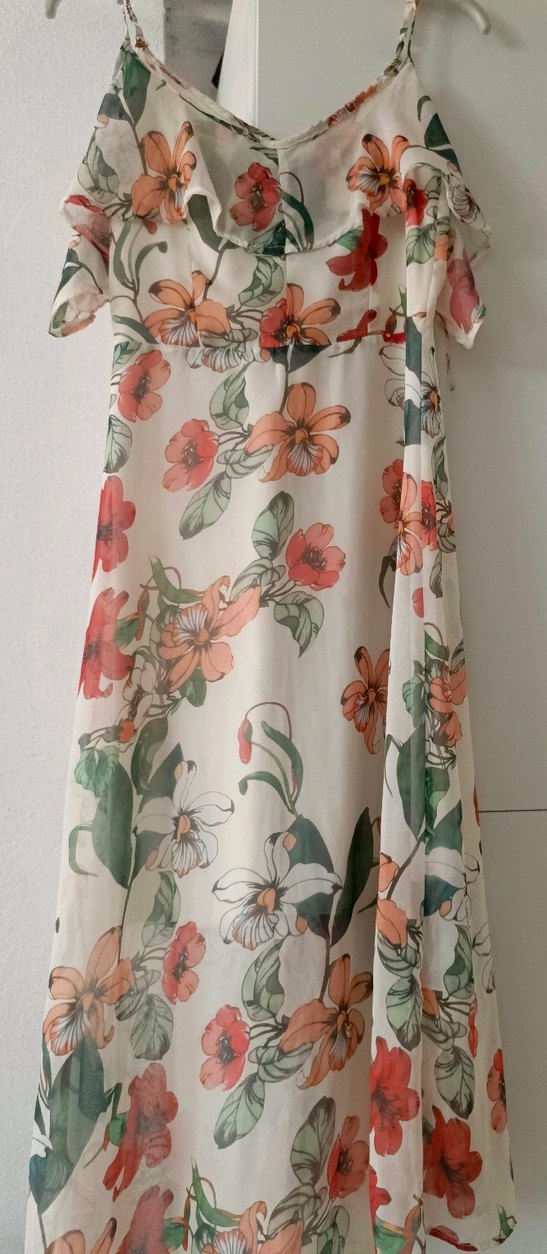 Çiçek Desenli elbise şifon astarlı uzun elbise - Görsel 3