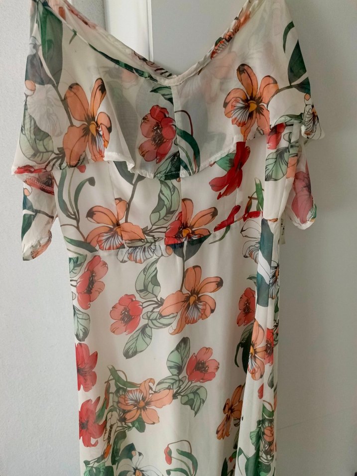 Çiçek Desenli elbise şifon astarlı uzun elbise - Görsel 2