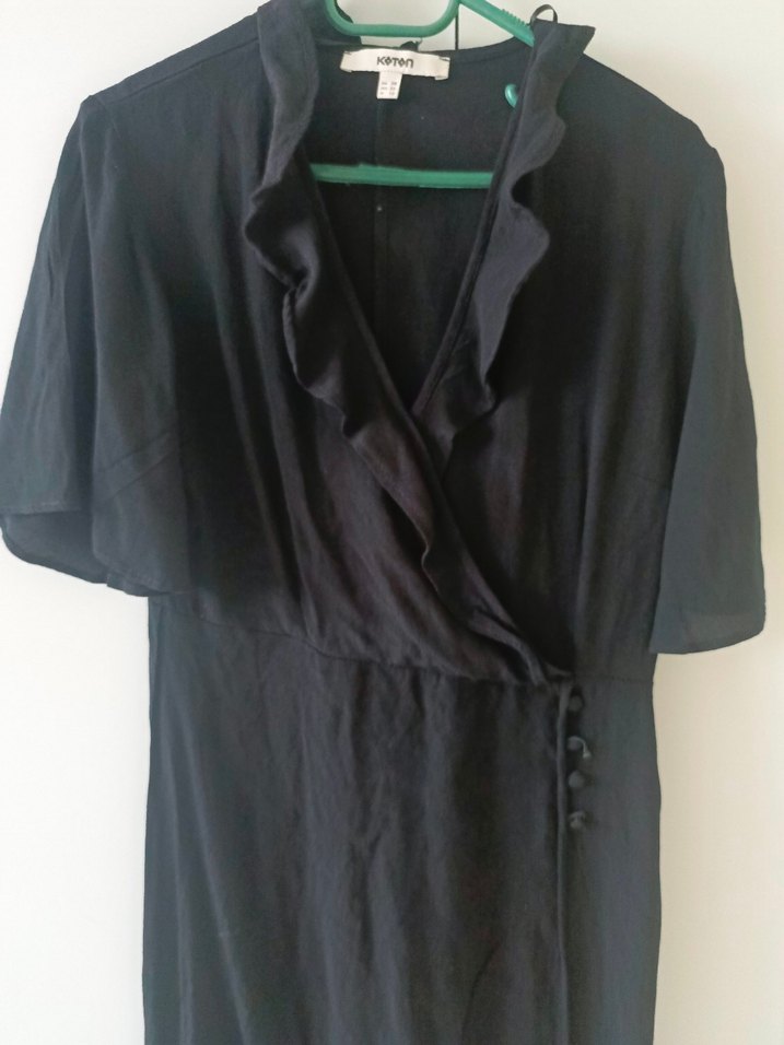 Siyah Drapeli V Yakalı Uzun Elbise - Görsel 4