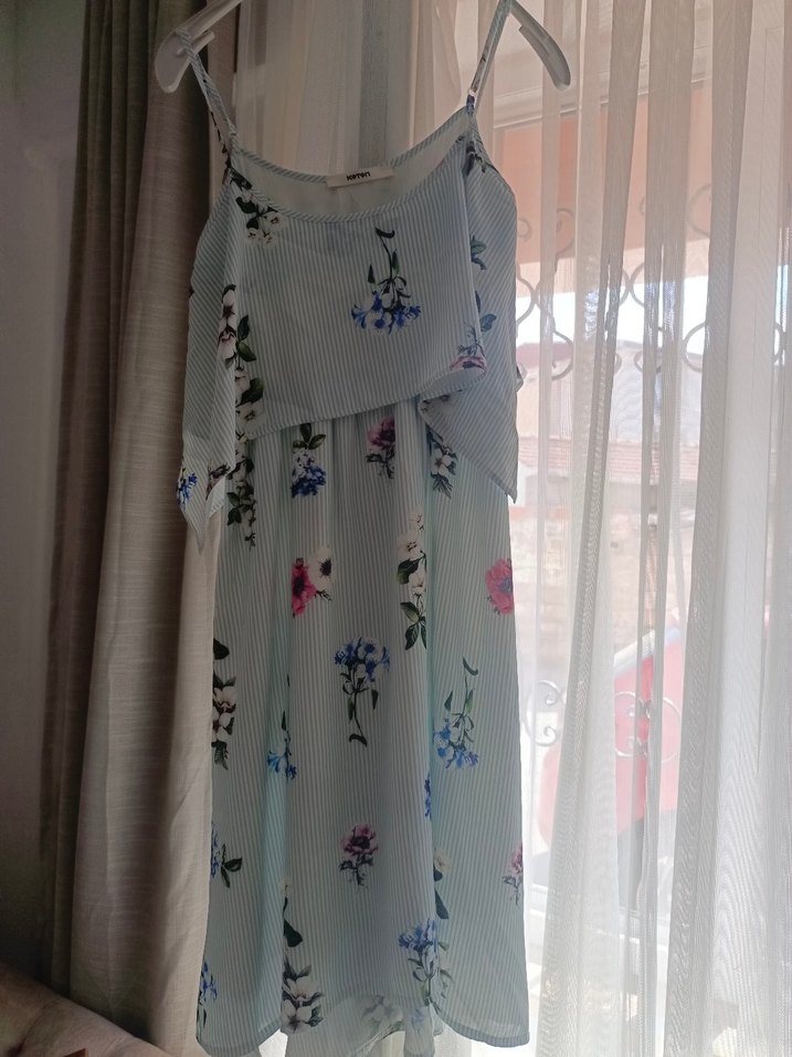 Mavi Çiçek Desenli Uzun Hamile Elbisesi - Görsel 3