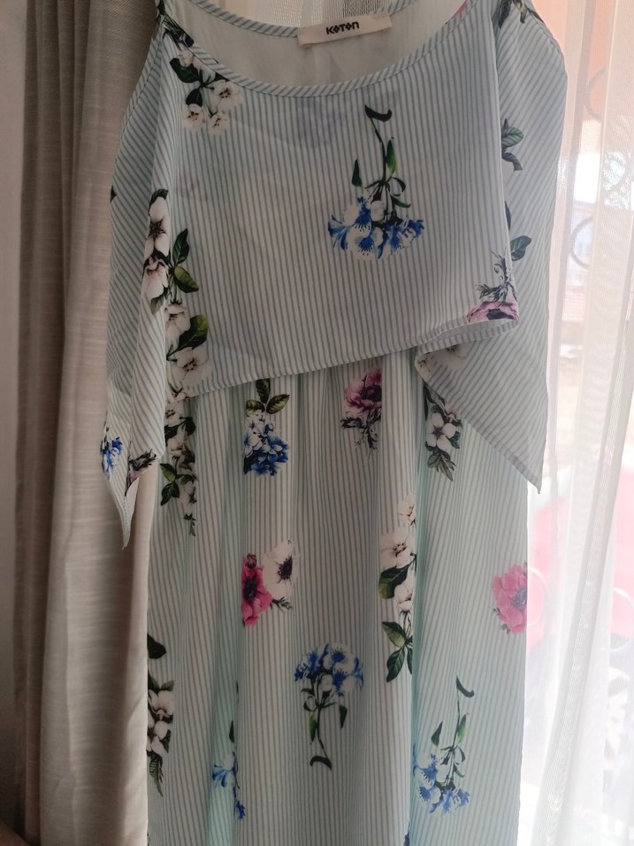 Mavi Çiçek Desenli Uzun Hamile Elbisesi - Görsel 2