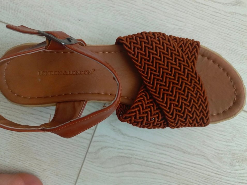 Kahverengi Hasır Dokulu Dolgu Topuklu Kadın Sandalet - Görsel 5