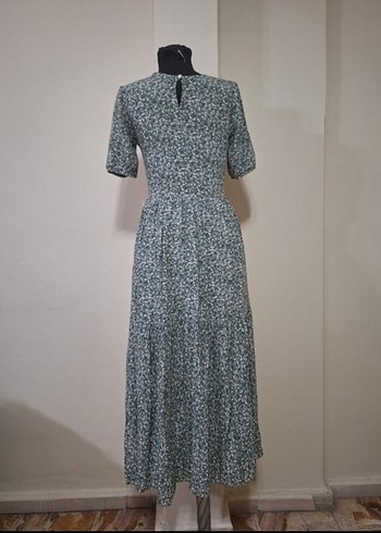 Gri bohem çiçekli Piliseli Uzun Elbise - Görsel 5