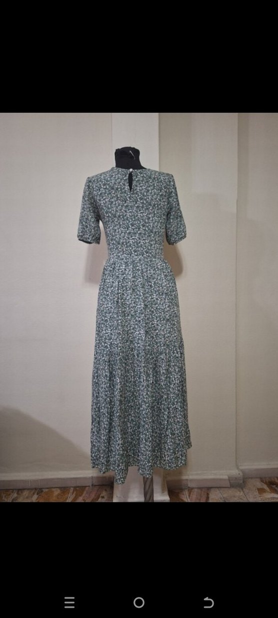 Gri bohem çiçekli Piliseli Uzun Elbise - Görsel 5