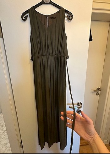 xs Beden haki Renk zara marka uzun yeşil elbise