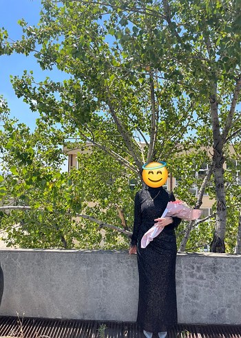 Abiye Kürk Detaylı Siyah Uzun Abiye
