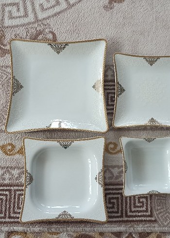 Gri Nakışlı Beyaz Porselen Yemek Tabağı Seti
