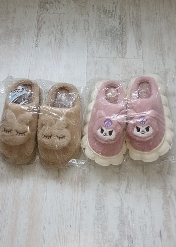 Kadın Bej ve Pembe Peluş Ev Terlikleri - Görsel 2