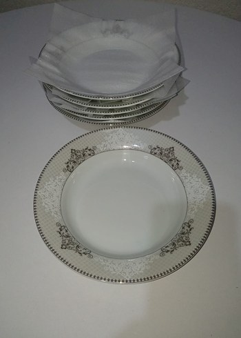 Gri Desenli Beyaz Yemek Tabağı Seti - Görsel 6