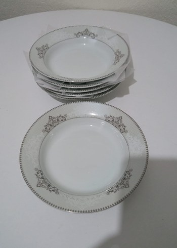 Gri Desenli Beyaz Yemek Tabağı Seti - Görsel 7