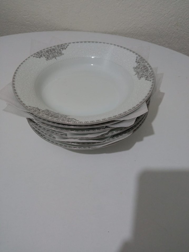 Gri Desenli Beyaz Yemek Tabağı Seti - Görsel 4