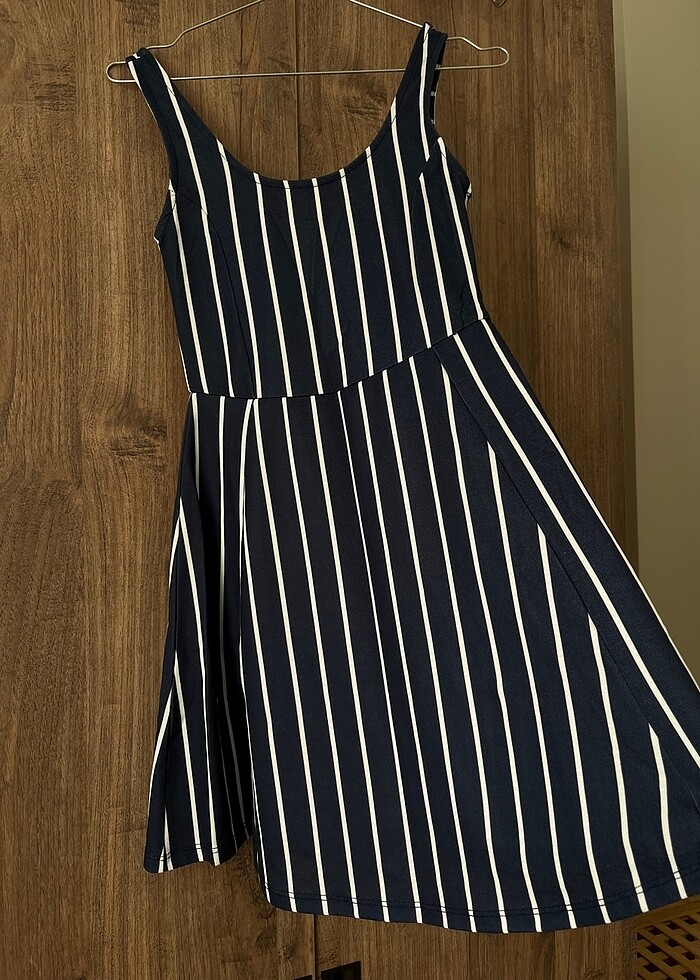 Lacivert Çizgili Mini Elbise - Görsel 2