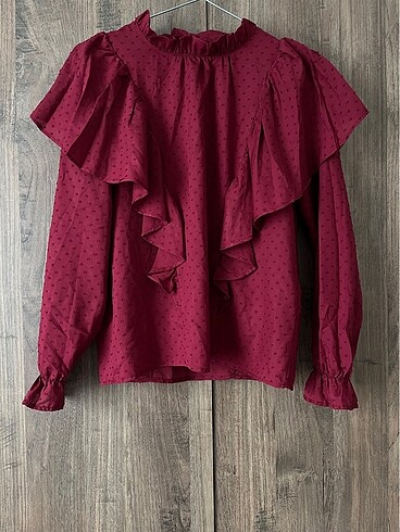 Fırfırlı Romantik Bordo Bluz