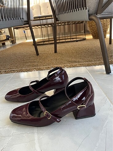 Bordo alçak topuklu ayakkabı - Görsel 6