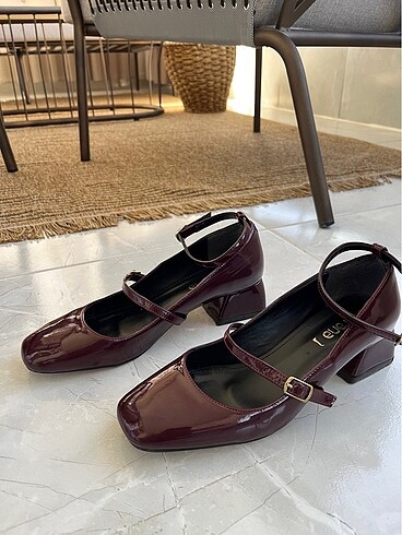 Bordo alçak topuklu ayakkabı - Görsel 5
