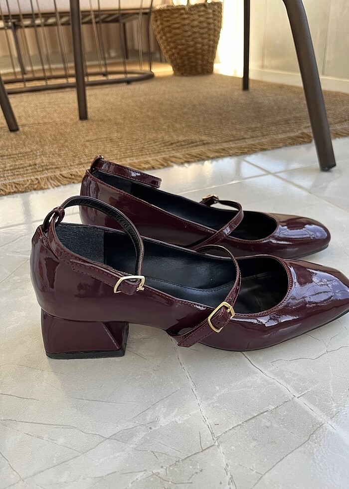 Bordo alçak topuklu ayakkabı - Görsel 4