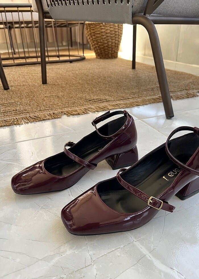 Bordo alçak topuklu ayakkabı - Görsel 5